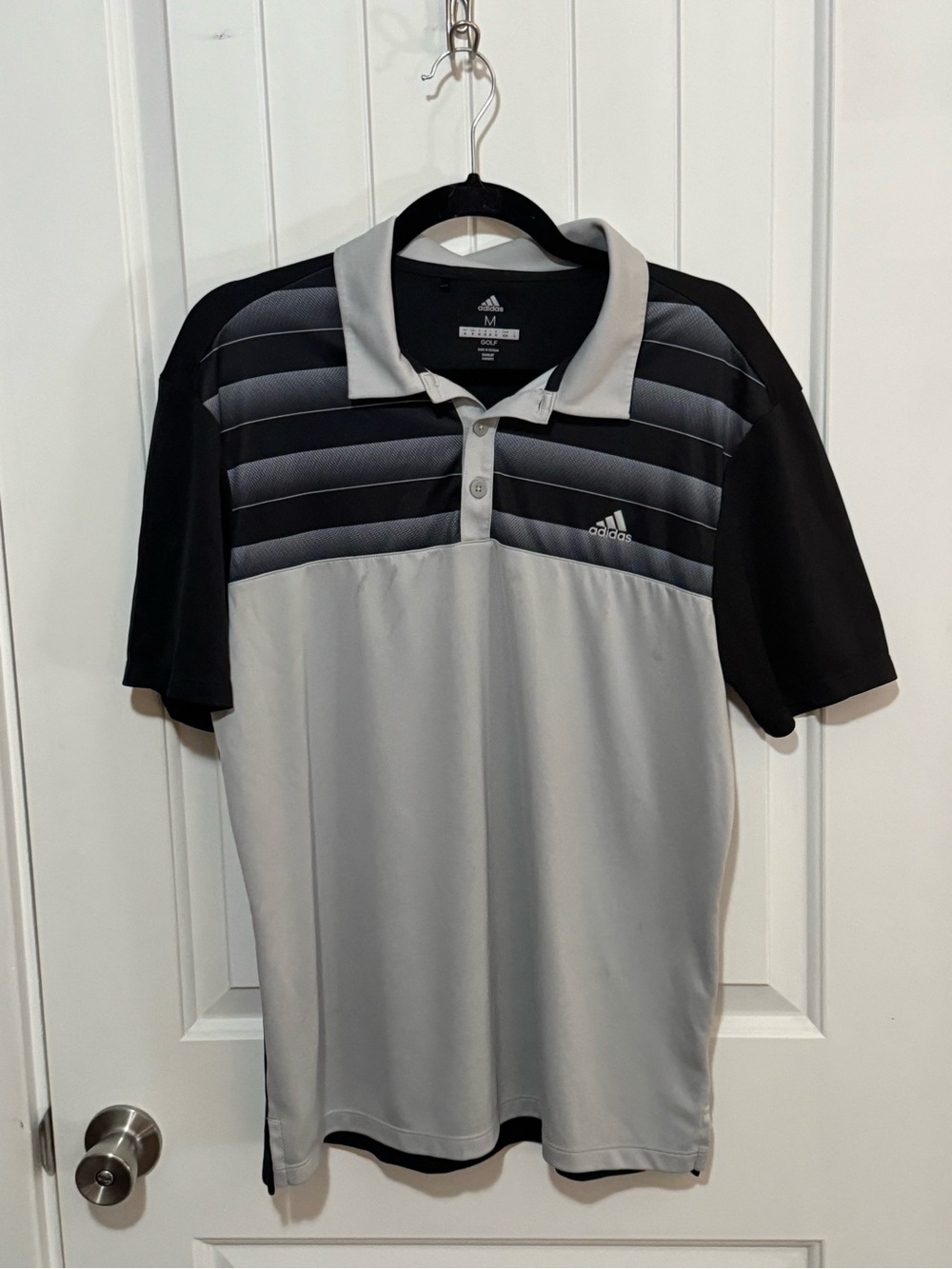 adidas Men's Black & Gray Striped Performance Polo